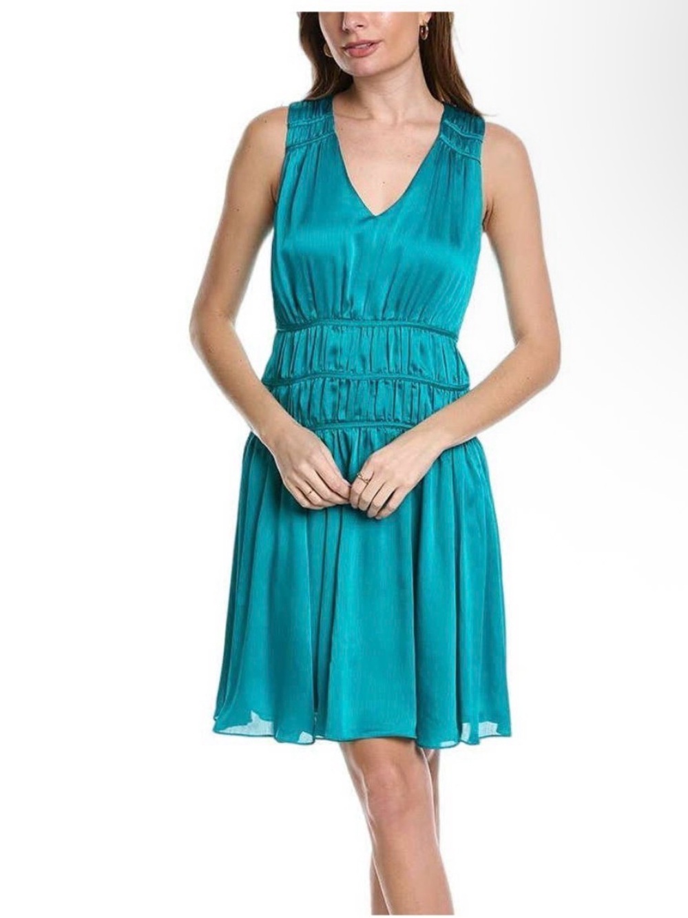 New Trina Turk size 6 Teal Sleeveless V-Neck A-Line Dress